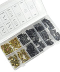 Road Ready 170 Piece U Clip And Screw Kit Black Zinc Plated Pan Head Screws organized in a plastic case, designed for auto repairs.