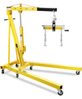 Heavy Duty Bad Boy Hydraulic Shop Crane with adjustable hook and six casters for easy mobility, lifting capacity of 4,400 pounds.