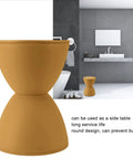 Totally Legit Go To Upgrade Your Living Room Featuring This Premium Hourglass Side Table Doubling As A Round Accent Stool Fully Versatile Dual Sided Plastic Design Built For Chill Vibes Makeup Sessions Or Casual Shoe Changing In Ginger, round plastic stool in ginger color.