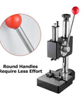 Industrial Grade Heavy Duty Manual Arbor Bench Press 0.5 Ton with red round handle for reduced effort and precision use.