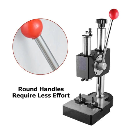 Industrial Grade Heavy Duty Manual Arbor Bench Press 0.5 Ton with red round handle for reduced effort and precision use.
