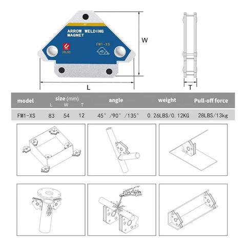 Diagram of Heavy Duty 28lb Welding Magnets Set With Four Magnetic Clamps A Workhorse 3 Inch Reach 45 90 135 Degree Angles