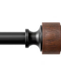 Close-up of the modern finial on Imitation Wood Grain Curtain Rod Set 1 Inch Diameter Heavy Duty Adjustable Drapery Rods For Windows 48 To 84 Inches
