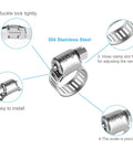 26 Piece Stainless Steel Hose Clamps Assortment Kit One Quarter To Two Inch Adjustable Worm Gear Clamps, features labeled