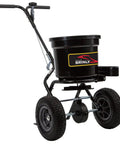 Heavy-Duty Push Spreader With Side Deflector Kit And Hopper Grate For Lawn Care, 50 Lb Capacity, flat black finish, side view