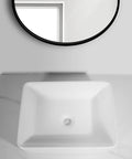 Top view of USZWBY Vessel Sinks Bathroom Vessel Sink Hotel Apartment Square Ceramic Wash Basin Home Art Table Bathroom Bowl Sink on marble countertop with mirror.