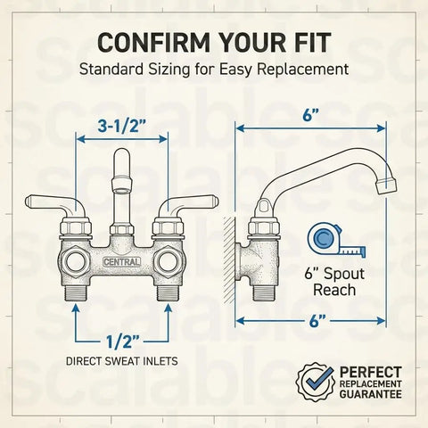 Diagram showing Two Handle Laundry Faucet Built To Last Tough As Nails Rough Brass Wall Mounted With 6 Inch Reach Tube And Swivel Spout