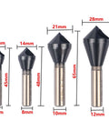 VALYRIANTOOL 4-piece cobalt countersink drill bit set, TiAlN-coated 90° chamfer tools; shanks 6,8,10,12mm; heads 10/14/21/28mm