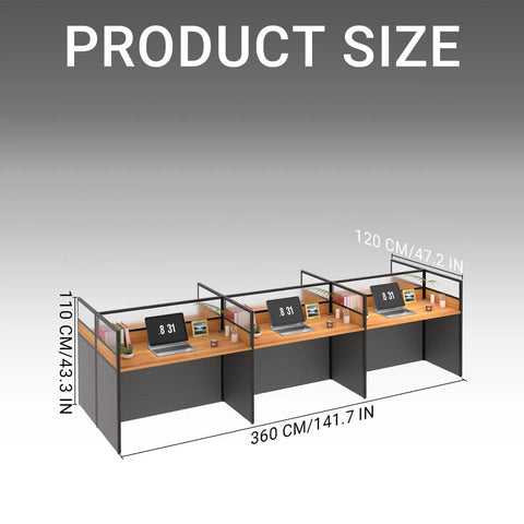Boss Level Six Person Modular Office Cubicle Workstation With Foldable Privacy Screens And Wheeled Storage Drawers For Chill Admin Zones And Daily Grind Stations size illustration with dimensions.