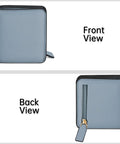 Front and back view of Women's Slim Leather Wallet With RFID Protection, Compact Bifold Purse, Blue, showing design details.