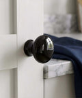 30 Pack Dope Black Ceramic Cabinet Knobs 1.5 Inch (38mm) Round Single Hole Door Knobs with 30 Screws on white cabinet