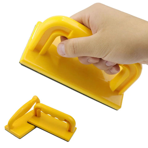 Two Pack Safety Push Block Set with high visibility no slip grip for woodworking showing hand gripping block and stacked blocks