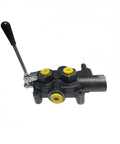 Front view of 25 GPM 2750 PSI Hydraulic Log Splitter Valve With High Flow Heavy Duty Beefy Three Quarters Inch NPT Ports Auto Return And Float Detent Control For Wood Splitters Tractors And Hydraulic Systems Replacement