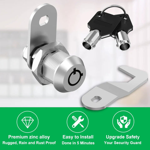 Five Eighth Inch Tubular Cam Lock with Keys, Keyed Alike Hook Cam Toolbox Lock Fits Tool Boxes, Mailboxes, File Cabinets, Drawers, RV Storage Cabinets, Zinc Alloy Built Tough, Waterproof and Rust Resistant Lock