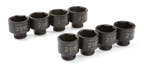 3/4 Inch Drive Shallow 6 Point Impact Socket Set With Case 8 Piece From 2 1/16 To 2 1/2 Inches Built For Impact Wrenches With Flat Sides