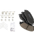 Front And Rear Ceramic Brake Pad Set With Hardware For Toyota, includes pads and mounting components on white background.