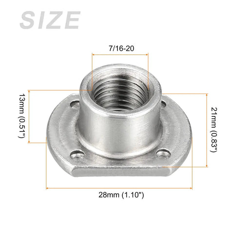Premium Spot Weld Nuts 7/16-20 Thread Carbon Steel Double Tab Fastener 10 Pack side view showing dimensions and threaded interior.