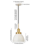 12 Inch Wide Pendant Light With Metal Shade In Pearled White And Brass Finish, Adjustable 8 Ft Cord, Hardwired Dome Fixture