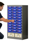 Heavy Duty 52 Drawer Parts Cabinet With Tough As Nails Steel Construction And Secure Door Lock for easy access to screws and nails.