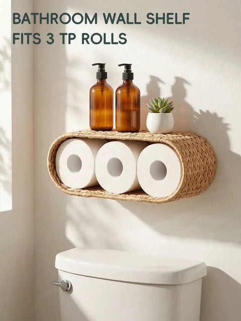 No Fuss Slick Wall Mounted Wicker Shelf Bathroom Organizer Rattan Hanging Toilet Paper Holder Basket Mega Roll Storage Rack Sweet Spot Dispenser For Legit Home Decor