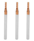 Three Pack Metal End Mills For CNC Milling With Four Flutes Tungsten Steel Router Bits For High Speed Cutting Beefy Tough Durable Micro Grain Tooling D Two Point Five By Eight By Four D By Fifty Length Four Flute Cutter