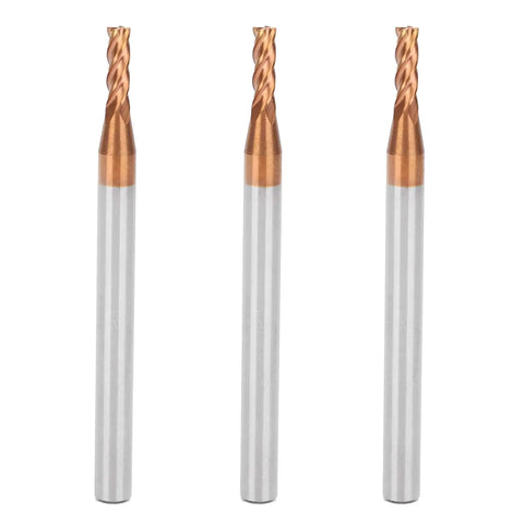 Three Pack Metal End Mills For CNC Milling With Four Flutes Tungsten Steel Router Bits For High Speed Cutting Beefy Tough Durable Micro Grain Tooling D Two Point Five By Eight By Four D By Fifty Length Four Flute Cutter
