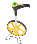 Kickass Digital Measuring Wheel With Foldable Frame And Crisp Backlit Screen For Fast Lot Measurements And Parking Lot Layouts Up to 99999 Feet, yellow wheel and display bar.