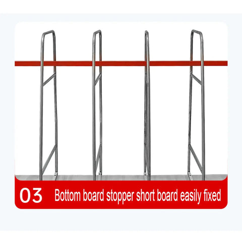 Bottom view of Hardcore Heavy Duty Vertical Panel Cart With Five Partition Board Sorting Rack showing stoppers for secure board placement.