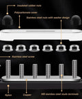 Heavy Duty 250A Marine Bus Bar 12 To 48 Volt Power Distribution Block with polycarbonate cover, screws, and studs.