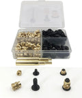 Heavy Duty Pro Grade Threaded Insert And Bolt Kit for Industrial 3D Printing Projects with brass M3 M4 inserts and black bolts in box