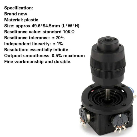 4 Axis Joystick Potentiometer Momentary Button With Wire 10K Ohm 4D Control Module For Robotics CNC Automated Imaging Systems And Industrial Projects Plug And Play Setup Smooth Output Easy Install Durable Quiet Build. black plastic 10KΩ 4-axis joystick potentiometer with wire, 49.6×94.5mm