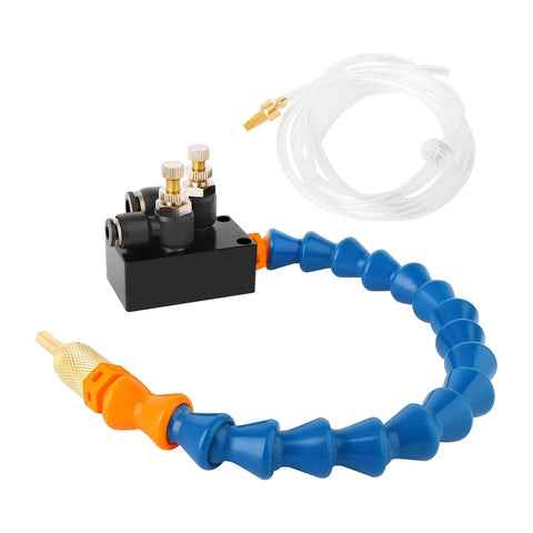 Mist Coolant Spray System for Metalworking CNC Lathes and Milling Machines with precision components and tubing.