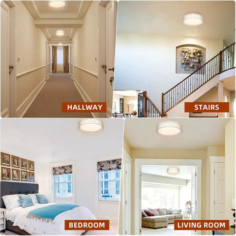 LED Flush Mount Ceiling Light 14 Inch, Dimmable 20W 1400 Lumen Warm White 3000K, 2 Pack, in hallway, stairs, bedroom, living room.