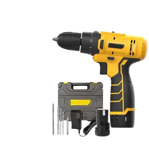 Rugged 12V Cordless Electric Drill Featuring a Long Lasting Lithium Battery and Dual Gear Speeds to Crank Out 30Nm of Torque for Tough DIY Projects and Precision Screwdriving Jobs with battery and case.