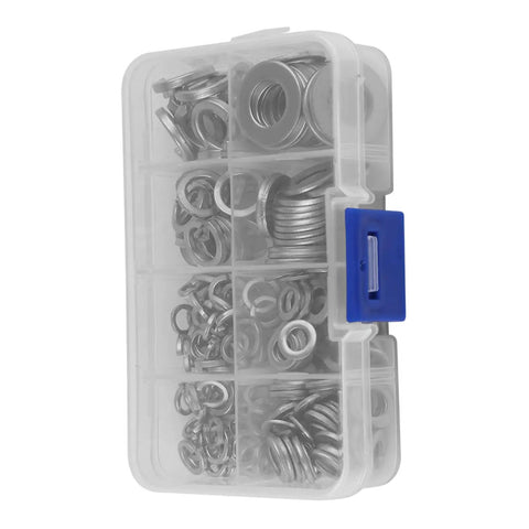 200 Piece Stainless Steel Flat And Spring Washer Set With Box For M5 M6 M8 M10 Heavy Duty Lock Washers And Gasket Retaining Ring Kit