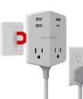 Power Shield XL Surge Protector with 4 AC outlets, 2 USB ports, magnetic mount displayed next to wall socket