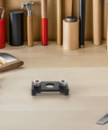 Adjustable Dowel Jig Kit With Precision Drill Guide Locator For Woodworking And Furniture Assembly featuring black aluminum base with knobs.