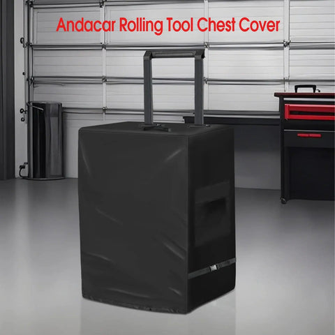 Tool Box Cover For Keter Stack-N-Roll Modular Tools Organizer 3 Piece Rolling Tool Box System With Wheels Waterproof 600D PU Coated Cover Only Fits 21.6 By 17.7 By 27.6 Inches, shown installed in a workshop.