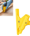 Adjustable Parallel Scribe Tool Slick Edge Tracker in use, marking clean lines on wood; durable yellow plastic design, ergonomic grip.