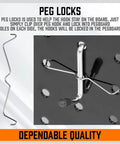 Close-up of durable chrome pegboard hook in 150 Piece Pegboard Hooks Set With Bins, 15 Types Heavy Duty Metal Hooks