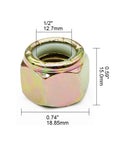 Coarse Thread Lock Nuts Grade 8 1/2-13 Pack Of 20 Yellow Zinc Finish steel showing dimensions