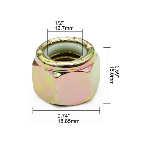 Coarse Thread Lock Nuts Grade 8 1/2-13 Pack Of 20 Yellow Zinc Finish steel showing dimensions