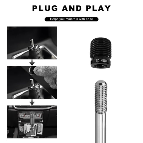 Five Piece Aluminum Gear Shift Knob Adapter Kit For Easy Install Fits M8 M10 M12 Threads By 1.25 And M10 M14 By 1.5 For Car Manual Transmission Dope Shifter Knob Adapter installed view