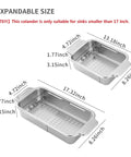Extendable Over Sink Colander In Stainless Steel dimensions and size illustration, fits sinks smaller than 17 inches