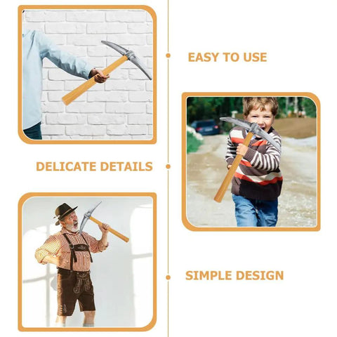 Person holding Three Piece 49cm Halloween Pickaxe Set For Cosplay And Party Props Mini Axe Tools For Dwarf Costumes Stage Performance Realistic.