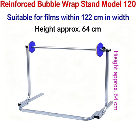 Heavy Duty Adjustable Moving Packing Station Stand, Tabletop Bubble Wrap And Thick Foam Dispenser Roller, Fits 12 To 48 Inch Widths, Reinforced bubble wrap stand model 120, height approx 64 cm.