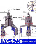 Beefy Heavy Duty Pneumatic Fixture Cylinder With Four Claw Clamp And Sensor Switch, precision mini gripper arm, AHVG75 diagram.