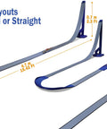 Flex Race Car Track Set With Double U Turn Design, showing two layouts: curved or straight, with elevation details.
