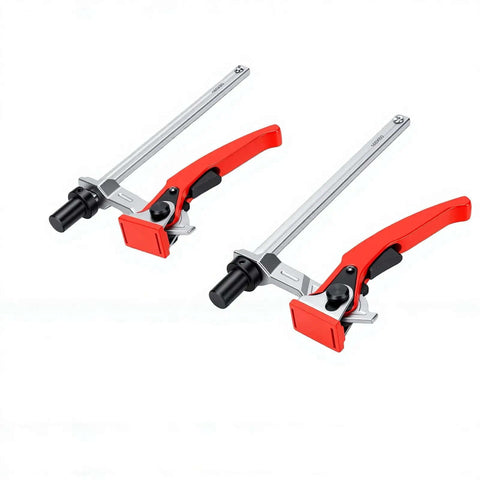 Side view of 2 Pack Go-To Bench Dog Clamps For 5/8 Inch Holes Quick Ratchet Hold Down Jaws CrV Steel 6-5/16 Inch Capacity