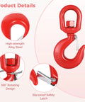 Heavy Duty Alloy Steel Swivel Lifting Hook With Secure Safety Latch Boasts 6600 Pound Load Capacity with 360 degree rotatable design.